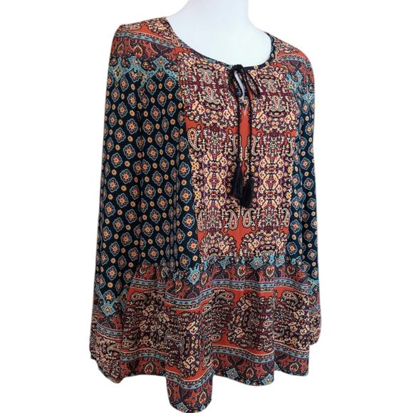 Flowy Boho Blouse Peasant Top M Tiered Colorful Southwest Artsy Travel Vacation - Picture 7 of 10